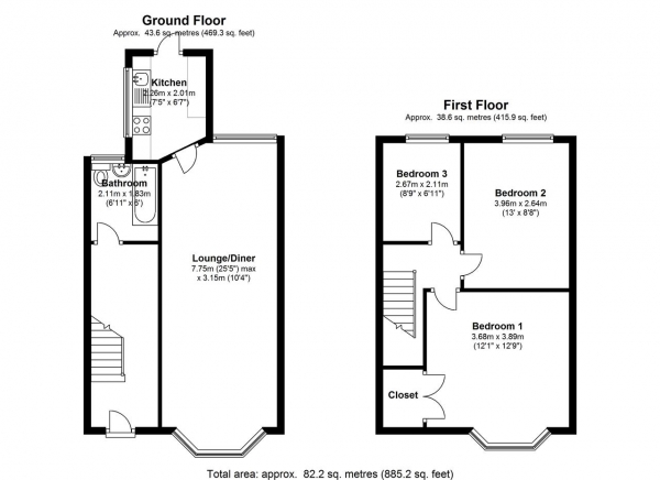 Floor Plan Image for 3 Bedroom Terraced House to Rent in Glebe Avenue, Mitcham