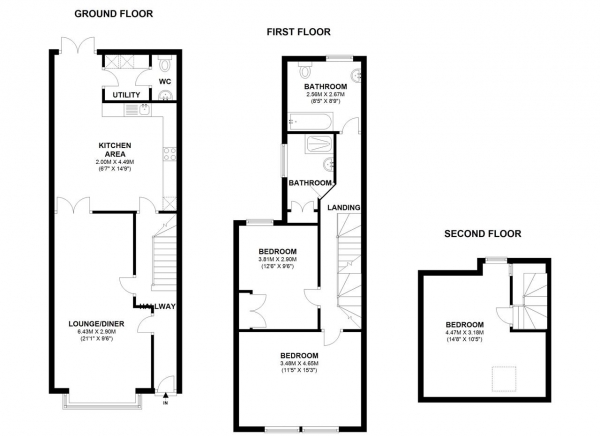 Floor Plan Image for 3 Bedroom Terraced House to Rent in Gladstone Road, Wimbledon