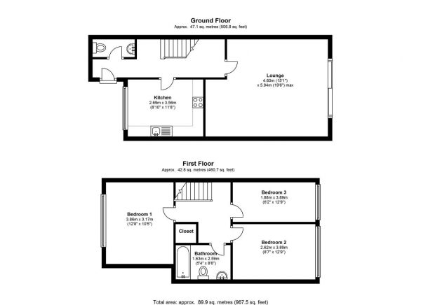 Floor Plan Image for 3 Bedroom End of Terrace House to Rent in Rectory Close, Raynes Park