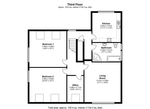 Floor Plan Image for 3 Bedroom Apartment to Rent in Darlaston Road, Wimbledon