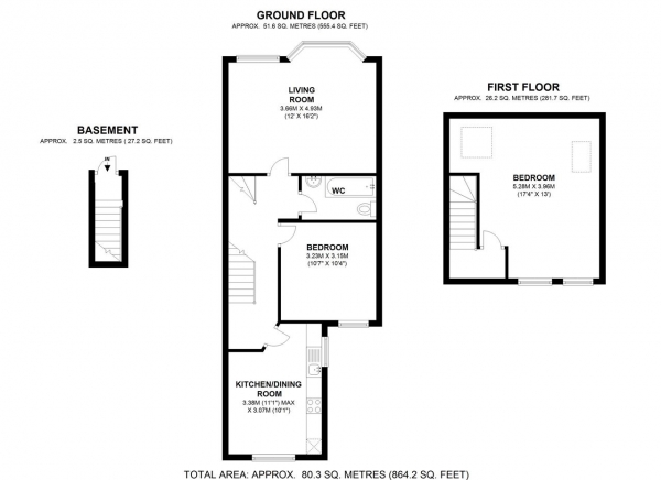 Floor Plan Image for 2 Bedroom Apartment to Rent in Strathearn Road, Wimbledon