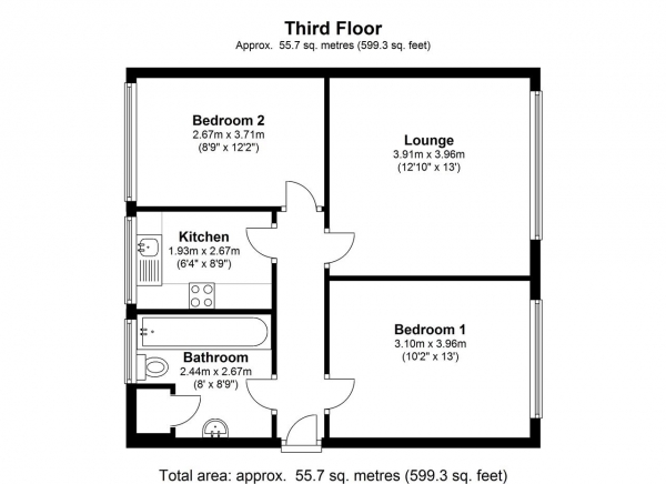 Floor Plan Image for 2 Bedroom Apartment to Rent in Vine House, 26 Armoury Way, Wandsworth