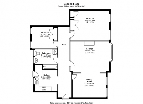 Floor Plan Image for 2 Bedroom Apartment to Rent in Wimbledon Close, Wimbledon