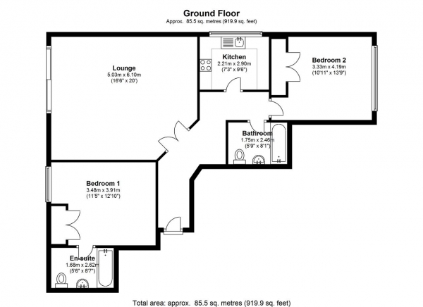 Floor Plan Image for 2 Bedroom Apartment to Rent in Wimbledon Central, 21-33 Worple Road, Wimbledon