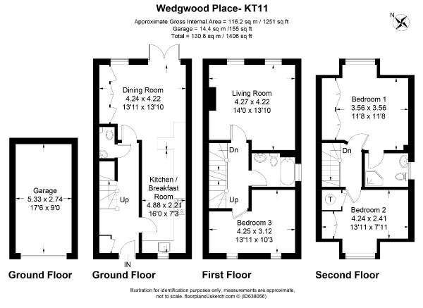 Floor Plan Image for 3 Bedroom Semi-Detached House to Rent in Wedgewood Place, Cobham