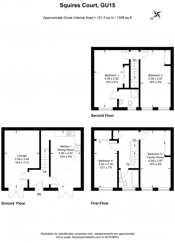 Floor Plan Image for 4 Bedroom Terraced House to Rent in Squires Court,  Park Road, Camberley