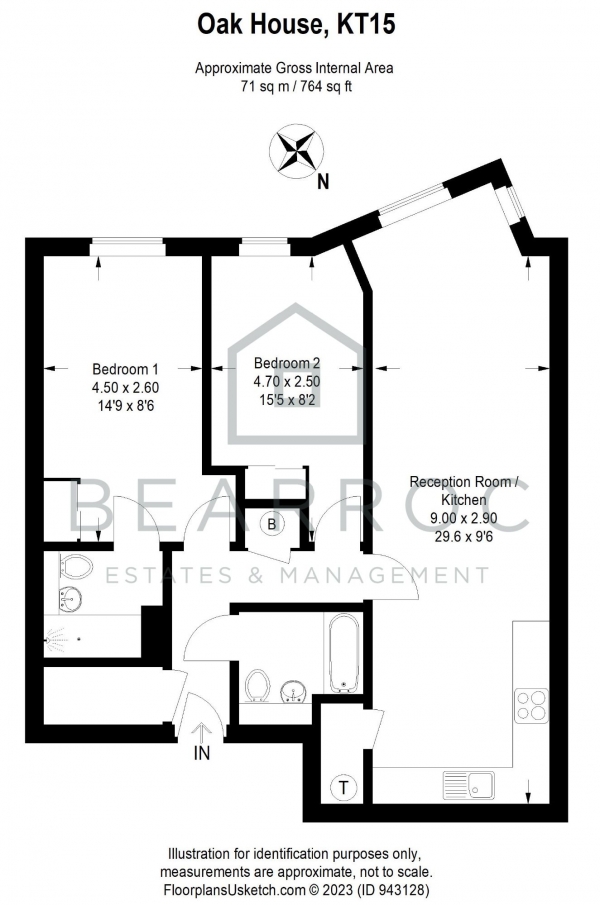 Floor Plan Image for 2 Bedroom Apartment to Rent in Oak House, Addlestone