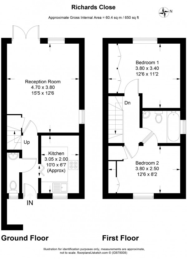 Floor Plan Image for 2 Bedroom Semi-Detached House for Sale in Richards Close, Ash Vale