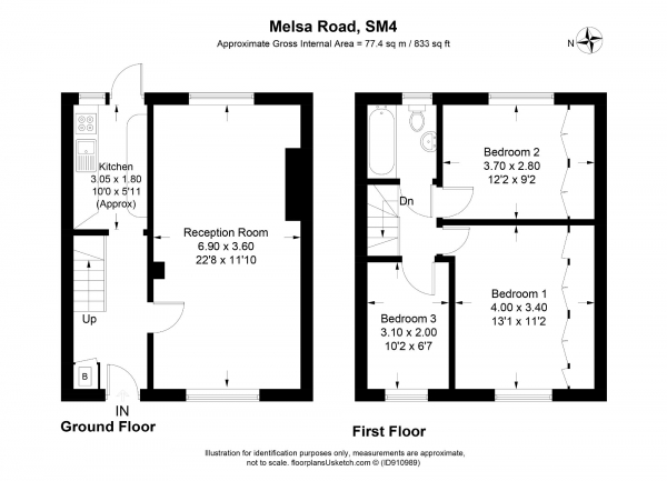 Floor Plan Image for 3 Bedroom Terraced House for Sale in Melsa Road, Morden