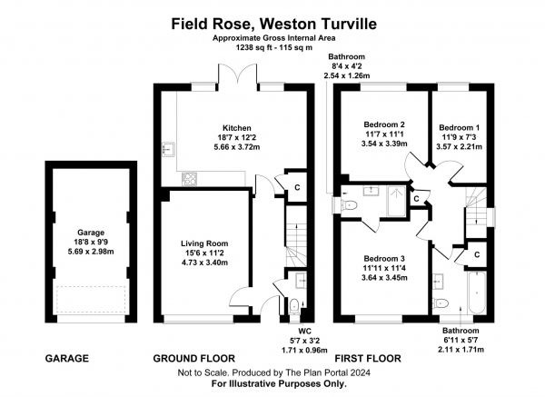 Floor Plan Image for 3 Bedroom Detached House to Rent in Field Rose, Weston Turville