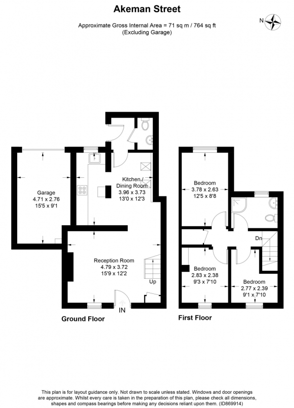 Floor Plan Image for 3 Bedroom Terraced House for Sale in Akeman Street, Tring