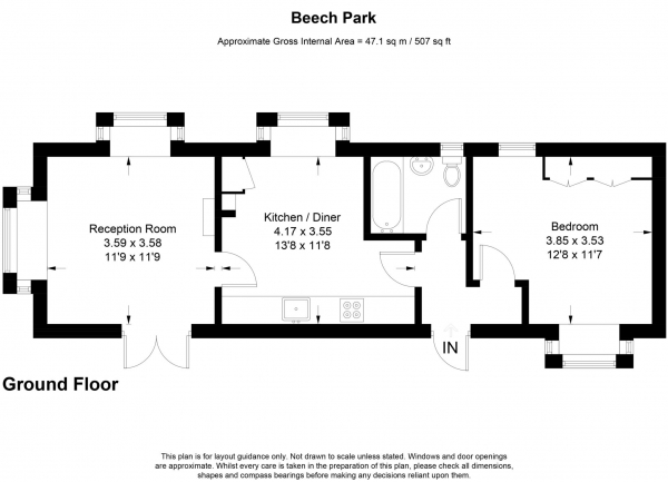 Floor Plan Image for 1 Bedroom Park Home for Sale in Beech Park, Chesham Road, Wigginton