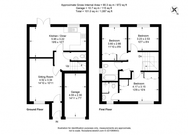 Floor Plan for 3 Bedroom Detached House for Sale in Cheddington, Cheddington, LU7, 0FZ -  &pound515,000