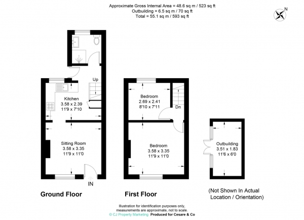 Floor Plan Image for 2 Bedroom Cottage for Sale in Startops End, Marsworth