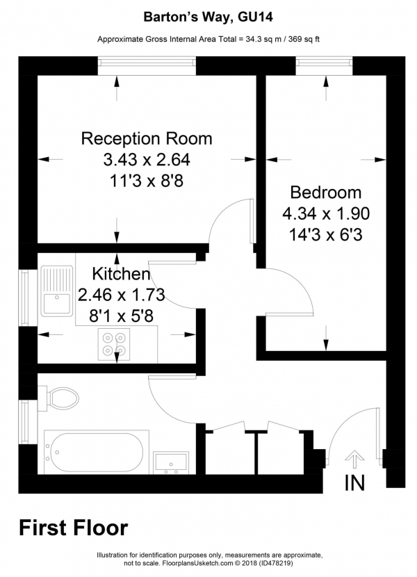 Floor Plan Image for 1 Bedroom Apartment to Rent in Bartons Way, Farnborough