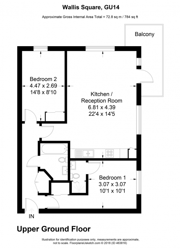Floor Plan for 2 Bedroom Apartment to Rent in Wallis Square, Farnborough, GU14, 7GR - £286 pw | £1240 pcm