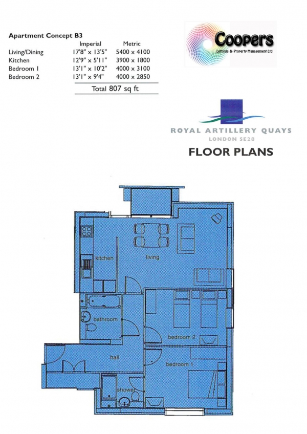 Floor Plan Image for 2 Bedroom Apartment to Rent in Newly Refurbished - Erebus Drive, Royal Artillery Quays, Riverside