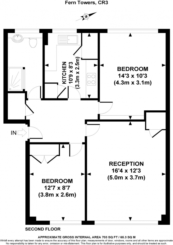 Floor Plan Image for 2 Bedroom Apartment for Sale in Fern Towers, Harestone Hill, Caterham, Surrey, CR3