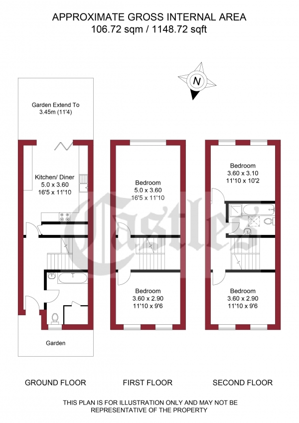 Floor Plan Image for 3 Bedroom Property to Rent in Ashenden Road, Hackney, E5