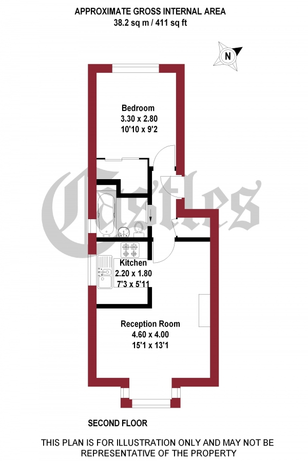 Floor Plan Image for 1 Bedroom Flat to Rent in St. Paul's Rise, Palmers Green, N13
