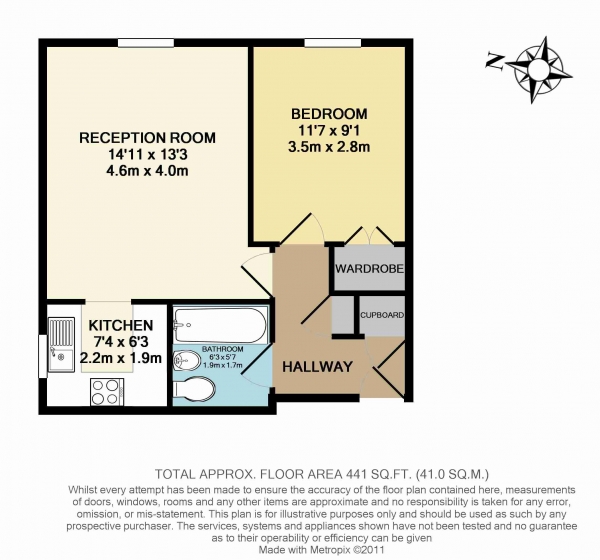 Floor Plan Image for 1 Bedroom Flat to Rent in Millstream Close, Palmers Green, N13