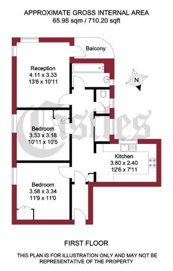 Floor Plan Image for 2 Bedroom Flat to Rent in Wrens Park House, Hackney, E5