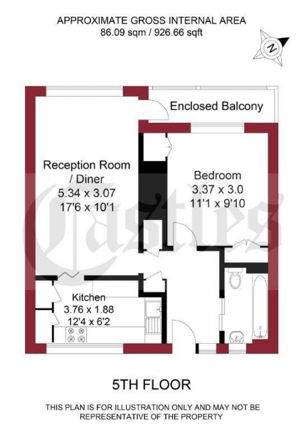 Floor Plan Image for 1 Bedroom Flat to Rent in Anderson Road, Homerton, E9