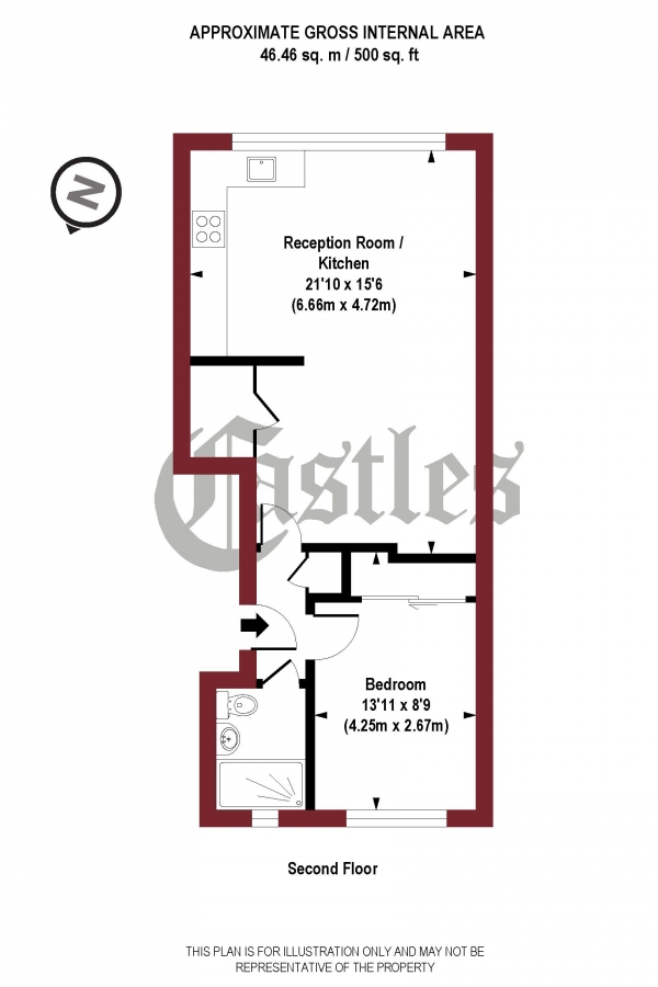 Floor Plan Image for 1 Bedroom Flat to Rent in Warltersville Mansions, Upper Holloway, N19