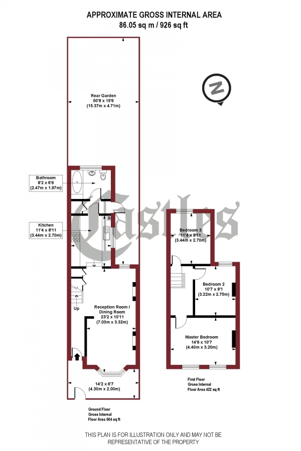 Floor Plan Image for 3 Bedroom Property to Rent in Hythe Close, Edmonton, N18