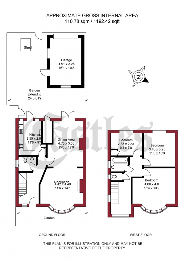 Floor Plan Image for 3 Bedroom Property to Rent in Green Lanes, Winchmore Hill, N21