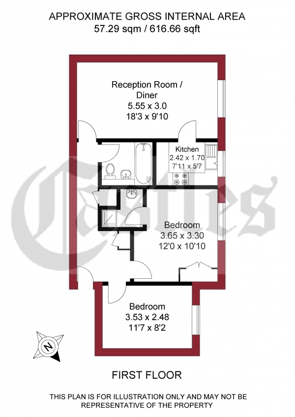 Floor Plan Image for 2 Bedroom Flat to Rent in Howard Court, Enfield, EN2