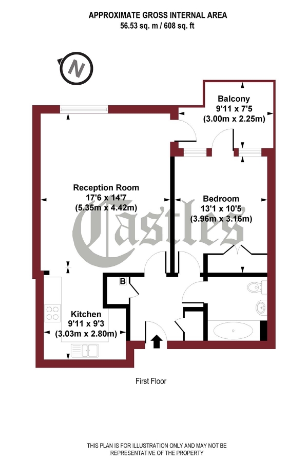 Floor Plan Image for 1 Bedroom Apartment to Rent in Roden Court, Highgate, N6