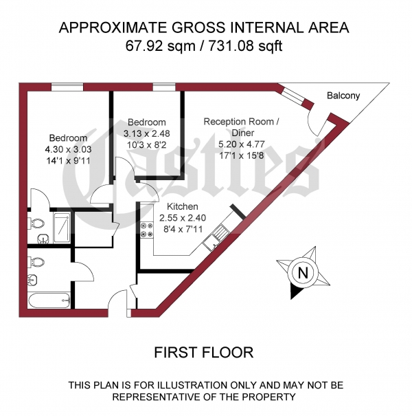 Floor Plan Image for 2 Bedroom Flat to Rent in Millicent Grove, Palmers Green, N13