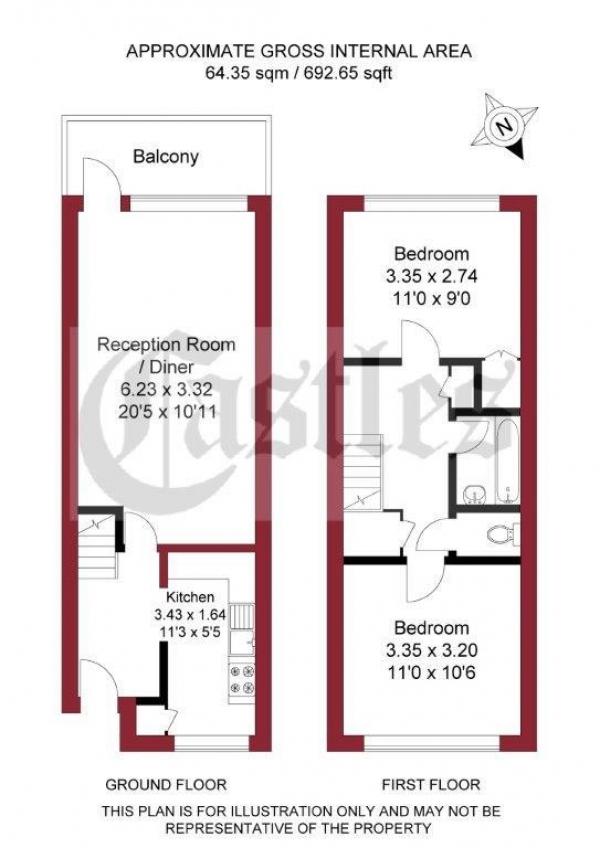 Floor Plan Image for 2 Bedroom Flat to Rent in Latimer House, Hackney, E5