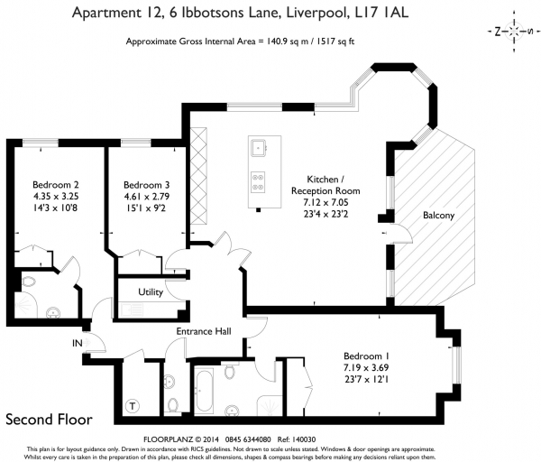 Floor Plan Image for 3 Bedroom Apartment to Rent in Ibbotsons Lane, Sefton Park