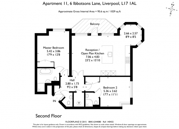 Floor Plan for 2 Bedroom Apartment for Sale in The Palm, Ibbotsons Lane, Sefton Park, Liverpool, 6 Ibbotsons Lane, L17, 1AL -  &pound300,000