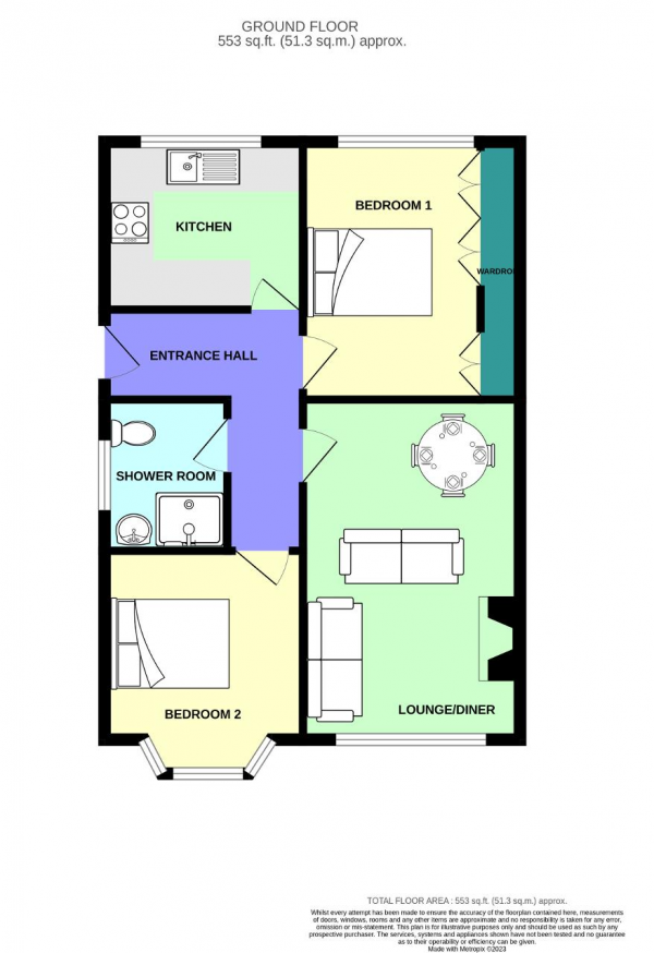 Floor Plan Image for 2 Bedroom Apartment for Sale in Rivington Close, Birkdale, Southport, Merseyside, PR8 4DP