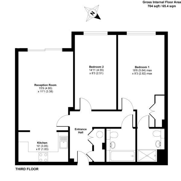 Floor Plan Image for 2 Bedroom Apartment to Rent in St Georges Court, Camberley, Surrey, GU15 3QZ