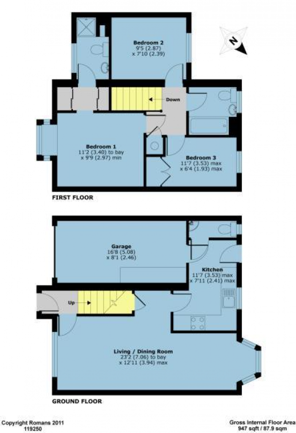 Floor Plan Image for 3 Bedroom Semi-Detached House to Rent in Angers Close, Camberley, Surrey, GU15 1PU