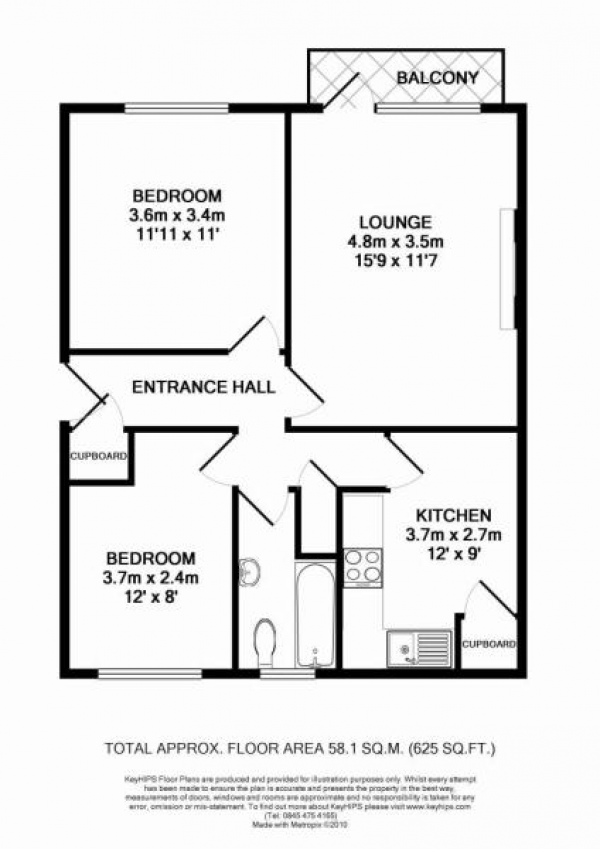 Floor Plan Image for 2 Bedroom Maisonette to Rent in West Heath Road, Farnborough, Hampshire, GU14 8QY