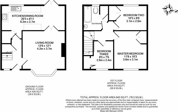 Floor Plan Image for 3 Bedroom Terraced House to Rent in Westfield Road, Camberley, Surrey, GU15 2SG