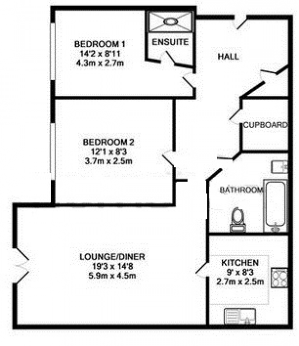 Floor Plan Image for 2 Bedroom Apartment to Rent in Kingswood Close, Camberley, Surrey, GU15 4BH