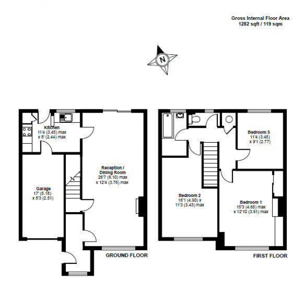 Floor Plan Image for 3 Bedroom Semi-Detached House to Rent in Romsey Close, Blackwater, Surrey, GU17 0HE