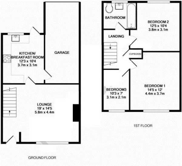 Floor Plan Image for 3 Bedroom Semi-Detached House to Rent in Beaulieu Gardens, Camberley, Surrey, GU17 0LA