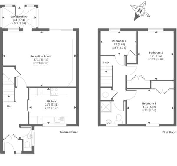 Floor Plan Image for 3 Bedroom Semi-Detached House to Rent in Longlands Way, Camberley, Surrey, GU15 1RH