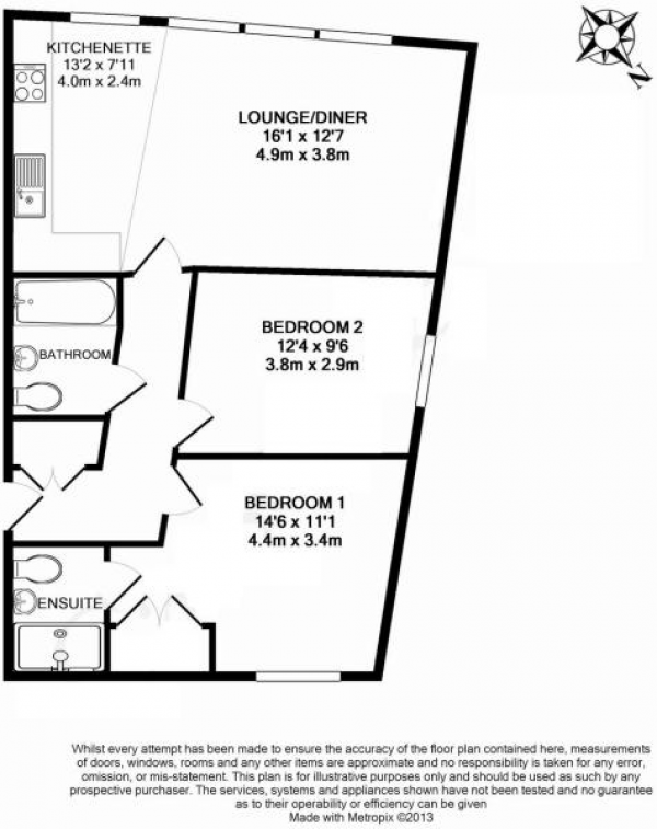 Floor Plan Image for 2 Bedroom Apartment to Rent in The Courtyard, Camberley, Surrey, GU15 3GL