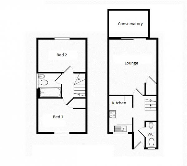 Floor Plan Image for 2 Bedroom Semi-Detached House to Rent in Hanbury Way, Camberley, Surrey, GU15 2YB