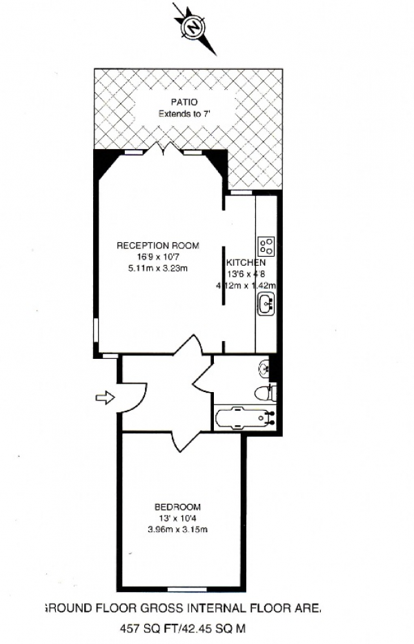 Floor Plan Image for 1 Bedroom Flat for Sale in Portland Rise, Finsbury Park, London, N4 2UT