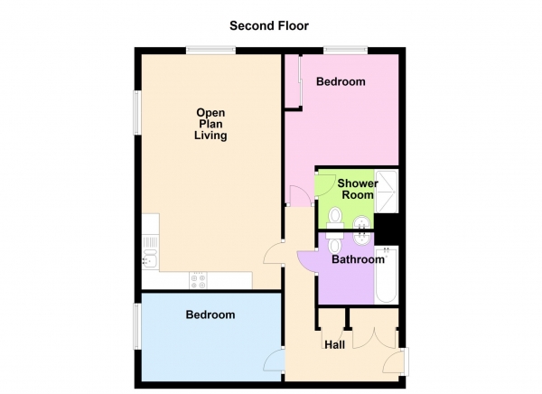 Floor Plan Image for 2 Bedroom Flat for Sale in Galleon Place, Weevil Lane, Gosport