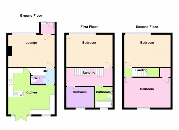 Floor Plan for 3 Bedroom Town House for Sale in Landon Court, Alverstoke, Alverstoke, PO12, 2LR -  &pound268,500